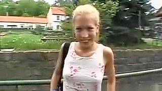 Blonde Outdoors Flashing Her Pussy In Public Square