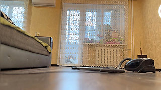 Leather-clad Maid & Her Powerful Miele: White Dust Cleanup