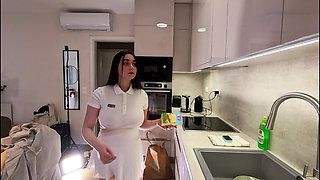 Big Tits Big Ass Hot and Cute Beautiful New Wife Takes Her G-string off to Flash Her Tight Shaved Pussy in the Kitchen