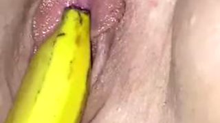 Fucked with the banana and the cock