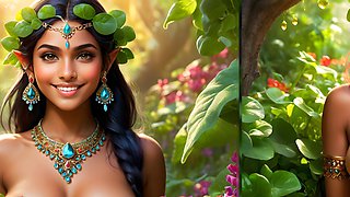 Beautiful Big Breasted Nude Indian Elf Girl with Watercress