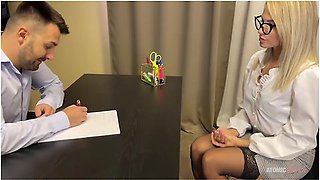 Desperate Blonde Milf Sucks Her Way Into The Job Facial Reward From Her Boss