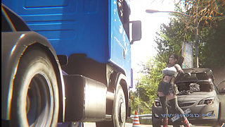 3D Car Breakdown Ends In Wild Sex: Truck Driver Takes Control
