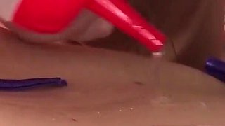 Itsuka Momooka Covers Rabu Saotome in Hot Oil and Fucks Her with a Dildo - It Runs Down Her Thighs! Watch Her Drip!