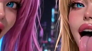 Two Cute Cyberpunk Girls Boobs, Ai Animation