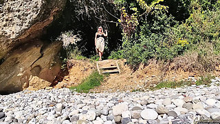 Amateur MILF Goddess Lena Naked Beach Masturbation with Big Natural Tits & Foot Fetish