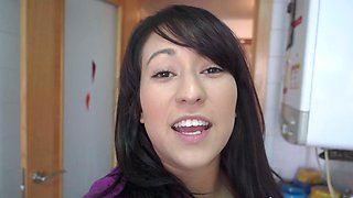 Hot brunette amateur MILF rides hubbys cock