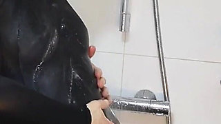 Wet Nylon Catsuit: Ass Worship in the Shower - Mistress Julia