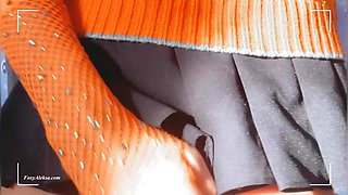 Risky Masturbation Petite Pussy in Bus - Naked Pussy Under the Skirt