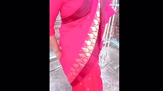 Indian village bhabhi in red saree hard fuck with dirty talk - Part 1