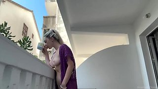 Naked Blonde Wife on Balcony