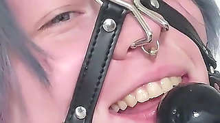 Ball Gagged Fuck Doll Fucks Pussy and Squirts