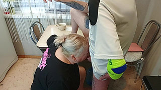 In the Afternoon, I Fuck My Neighbor in the Mouth in the Kitchen and Cum