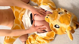 Cute skinny girl Nofacerss tears her onesie pajamas for a rough ride