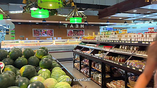 Cumwalk in Public Supermarket - Facial Fetish Outdoor Blowjob