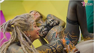 Heavy Tattooed Lesbian Toy Ride Anal, Atm, And Fantasy Dildo Fun