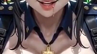 Anime Cute Police Officer Showing Boobs, Ai Animation