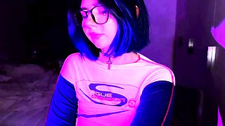 Neon Purple Babe Teasing and Posing in Lingerie