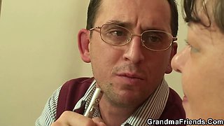 Busty grandma gives a wild ride while sucking cock in POV