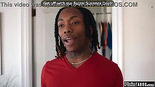 Taboo Threesome: Tattooed Petite Girl & Brunette Spy on BBC Closet Fuck