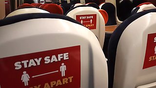 Horny dude was masturbating on the train with a help of some girl POV