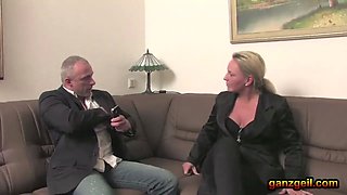 Amateur German milf fucks guys after business meeting