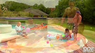 Fantastic Five - Two Babes Fucked By Three Studs At The Pool