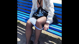 Pussy Flash - My Slutty Teacher Fingers Her Pussy In Public Park With People Watching - MissCreamy