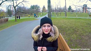 Picked up outdoors chick Eva Elfie gives a stranger a good blowjob