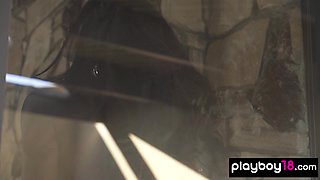 Raunchy ebony teenager reveals her black cunt