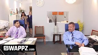 Office Orgy: Horny Stepdads Swap Teen Stepdaughters for Hardcore Foursome