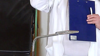 Two perverted doctors examine aroused cunt of young blonde Cayla Lyons