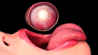 Close Up: Horny Condom Blowjob! She Removed the Condom and got Cum in Mouth T...