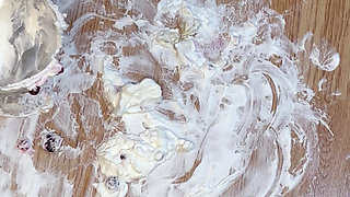 Playing with whipped cream and fruit with my naked feet