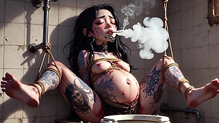 9 Month Pregnant Slave Tied up - Huge Belly on Display