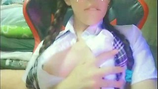 Caught in Virtual Class: Hot Blonde Teen Fairy Bliss Touching Herself and Moaning in Uniform