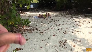 Public Pickup Stepmom and Stepdaughter on Beach - Risky Dick Flashing