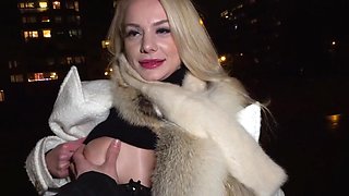 A thick blonde wench is approached and fucked