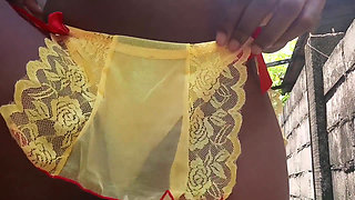 Teasing Rubbing My Pussy Pissing in Sexy Yellow Underwear