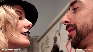 Femdom fucks man in straight jacket