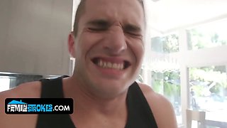 Huge boobed blondie stepmom Becky Bandini gets facial from suspended son-in-law