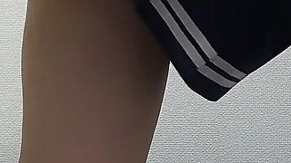Room in Girls' Dormitory in Japan, a Room with Girl Wearing Miniskirt, Short Student Uniform, Micro Thong Panties, White Socks