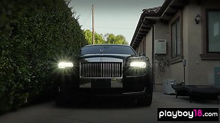 Naked blondie and her GFs washing a car