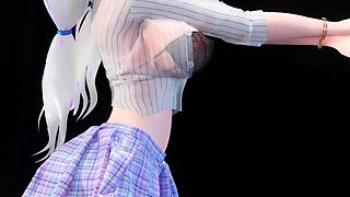 Phone Number Anal Plug; Bead Chain; Bare-bottomed Ultra-short Skirt; White Stockings