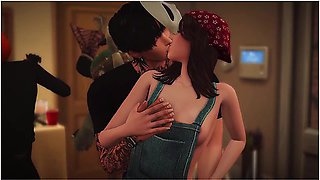 Slut At A Halloween Party Takes Two Dicks