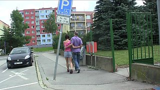 Young Russian Natalia teases with pigtails as she pleasures both men in a wild threesome