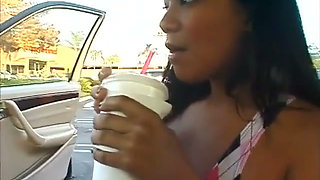 Hungry Black Chick Swallows a Big Dick Through Gloryhole in a Public Toilet