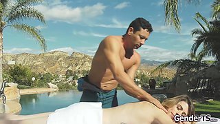 That outdoor massage got my big shemale dick hard and ready