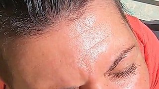 Blowjob and swallow in the sunshine on the balcony