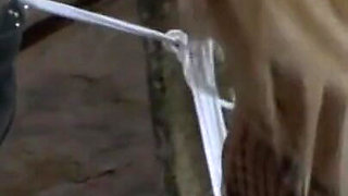 Dominating chaining whipping masked guy